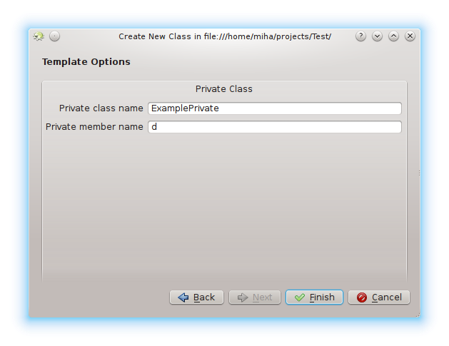 KDevelop template options dialog