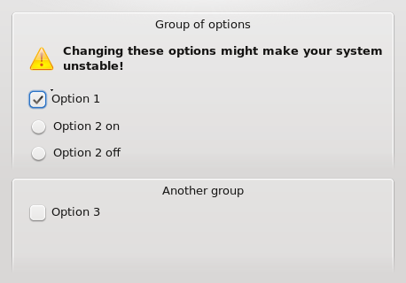 Example of supplemental information on a group of options