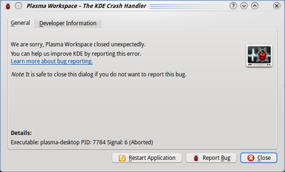 KDE 4.3 Crash Handler Dialog