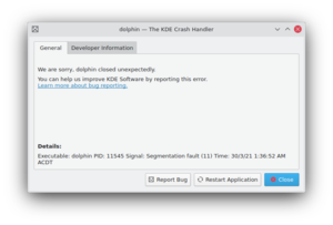 La finestra di dialogo dei crash di KDE