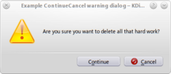 Thumbnail for File:Shell Scripting with KDE Dialogs warningcontinuecancel dlg.png